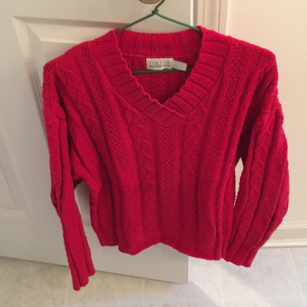 Van Heusen Red V-Neck Cable Knit Sweater - Picture 1 of 3
